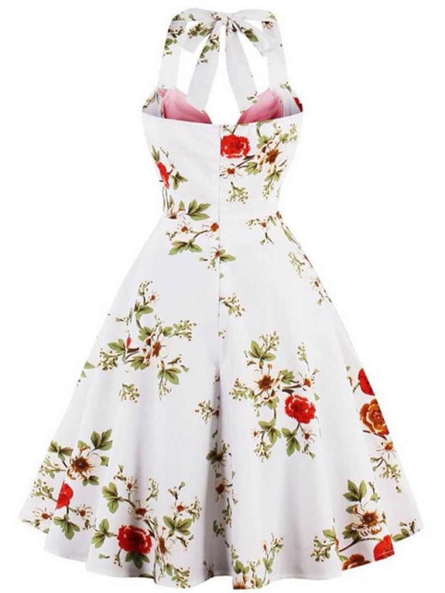 Clothing Retro Stage | 1950S Halter Floral Swing Dress Pink