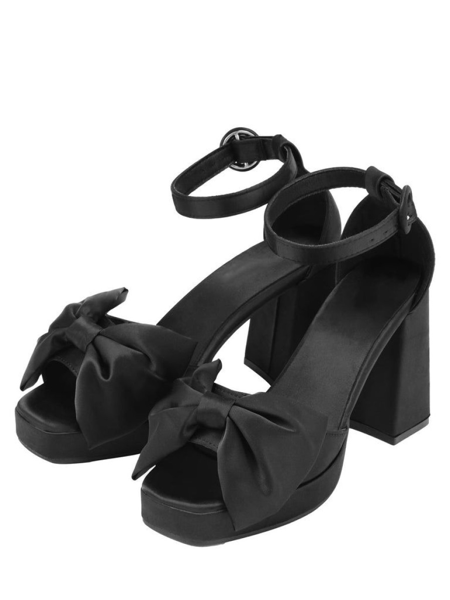 Shoes Retro Stage | Bandage Bow Buckled High Heel Sandals Black