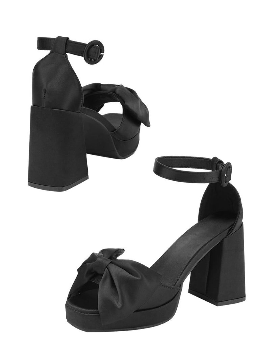 Shoes Retro Stage | Bandage Bow Buckled High Heel Sandals Black