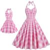 Clothing Retro Stage | 2Pcs Parent-Child Outfit-1950S Plaid Halter Swing Dress Pink