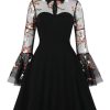 Clothing Retro Stage | 1950S Lace Ruffle Swing Dress Black