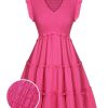 Clothing Retro Stage | 1960S V-Neck Pleated Ruffles Solid Dress Pink