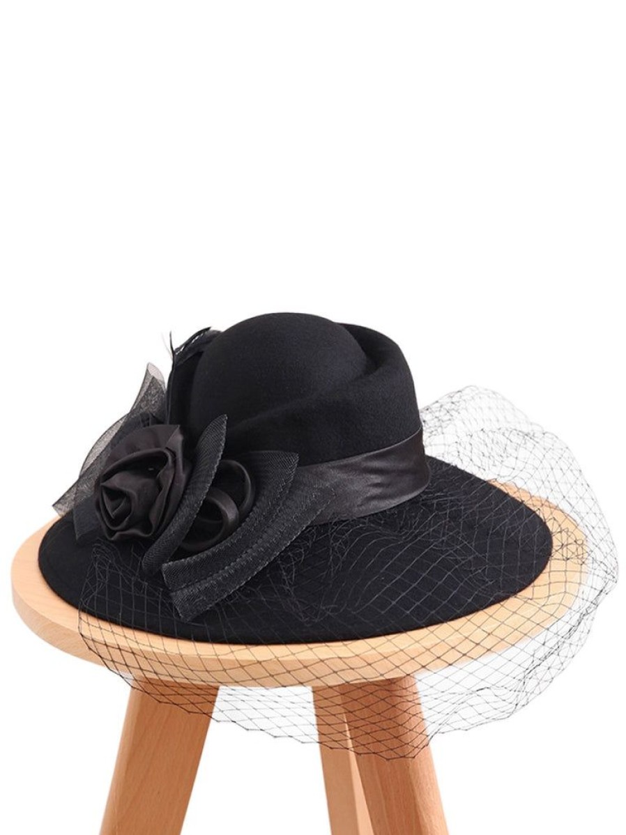 Accessories Retro Stage | Retro Floral Mesh Wooled Dress Hat