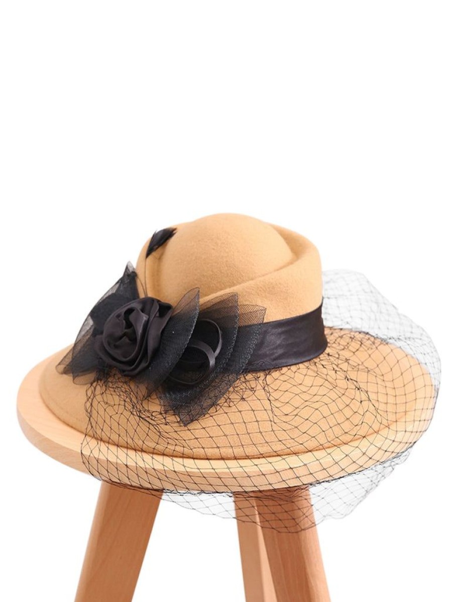 Accessories Retro Stage | Retro Floral Mesh Wooled Dress Hat