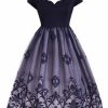 Clothing Retro Stage | 1950S Floral Patchwork Swing Dress Blue