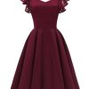 Clothing Retro Stage | 1950S Satin Solid Swing Dress Wine Red