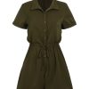 Clothing Retro Stage | 1950S Solid Lace-Up Romper Army Green