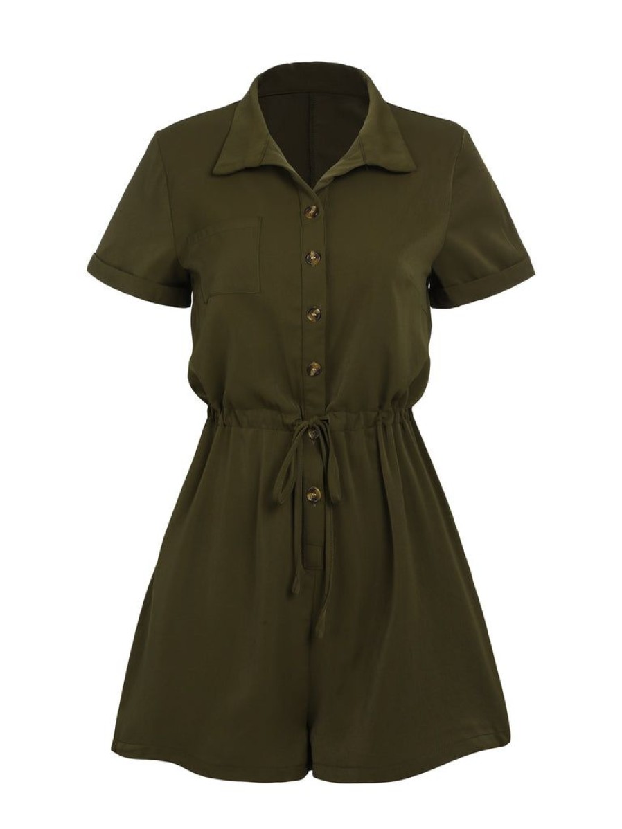 Clothing Retro Stage | 1950S Solid Lace-Up Romper Army Green