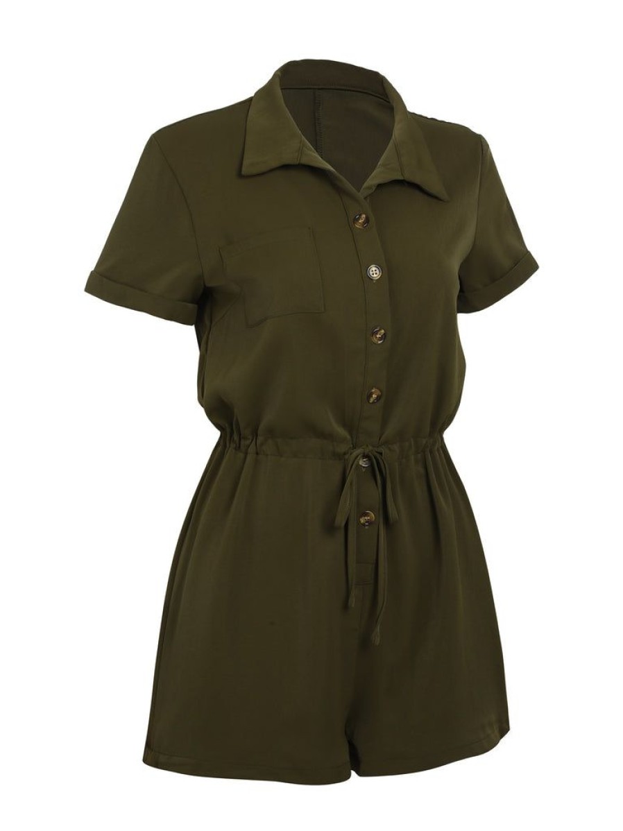 Clothing Retro Stage | 1950S Solid Lace-Up Romper Army Green