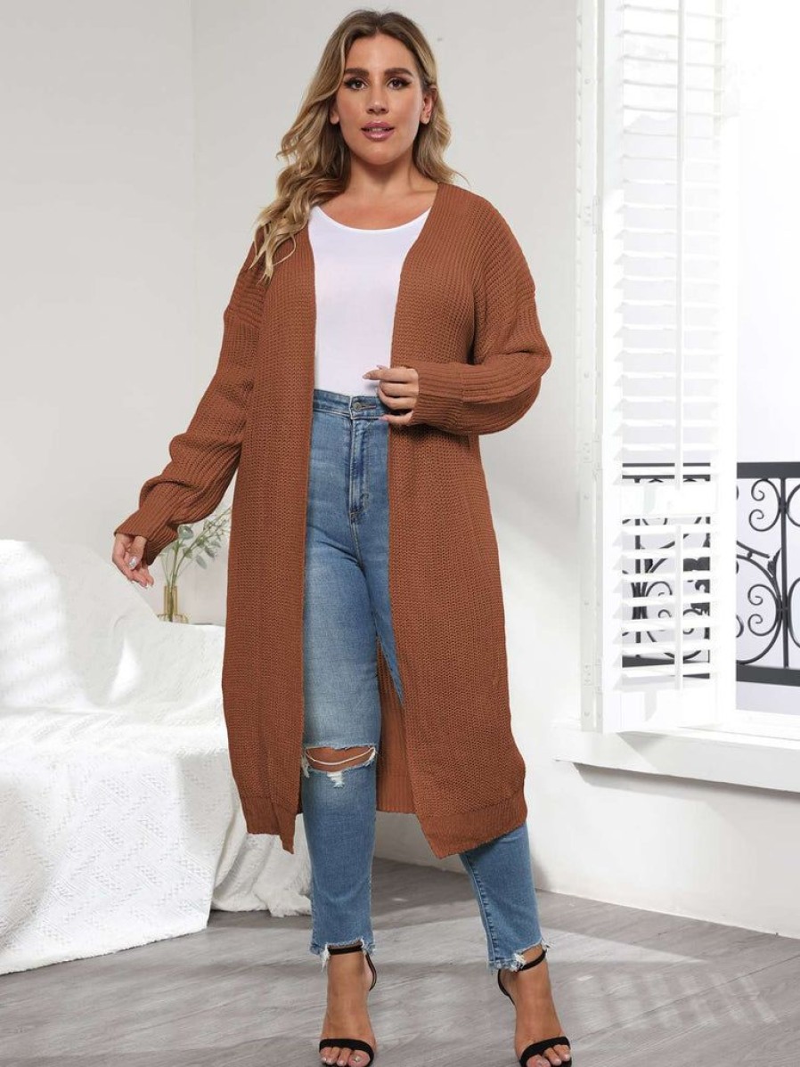 Clothing Retro Stage | [Plus Size] Solid Color 1960S Knitted Long Cardigan