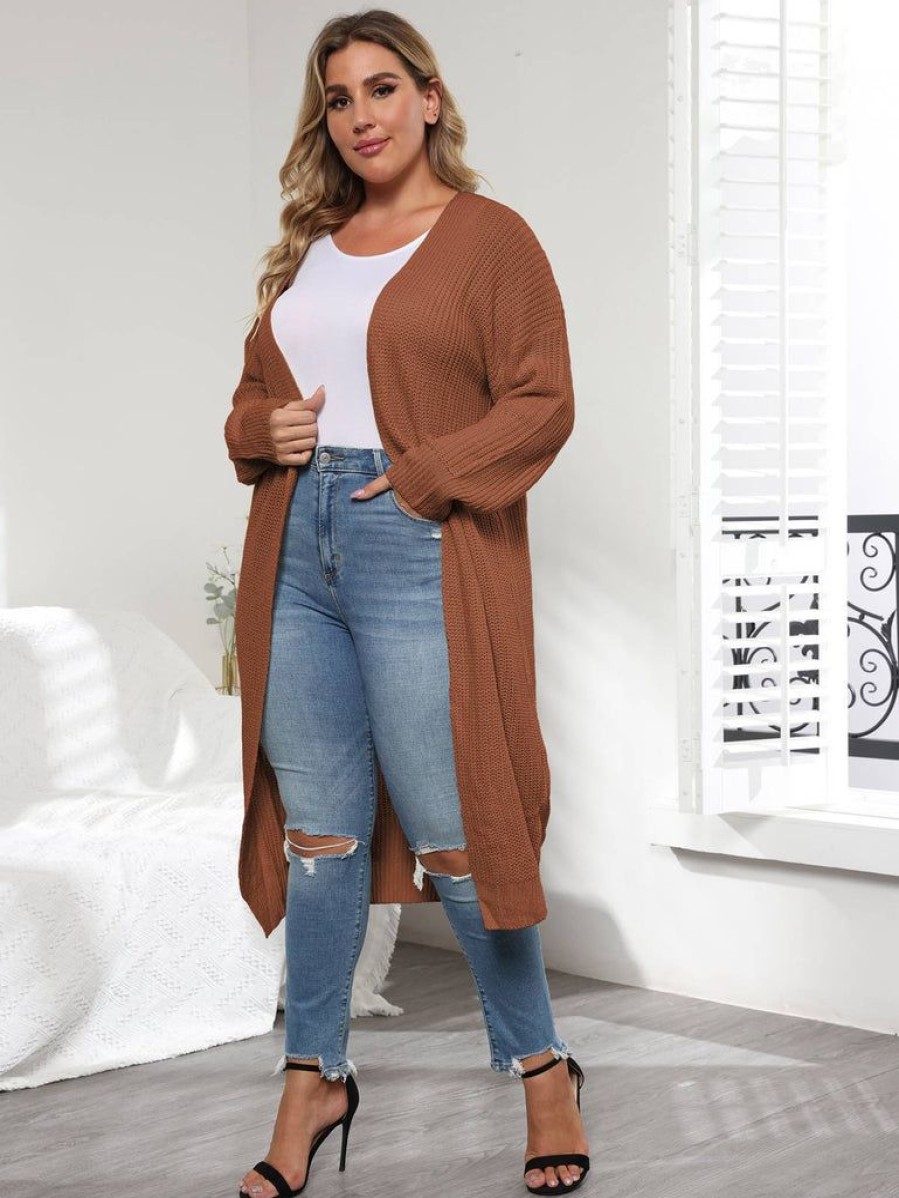 Clothing Retro Stage | [Plus Size] Solid Color 1960S Knitted Long Cardigan