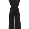 Clothing Retro Stage | [Pre-Sale][Plus Size] 1930S Ruffle V-Neck Pleated Jumpsuit Black