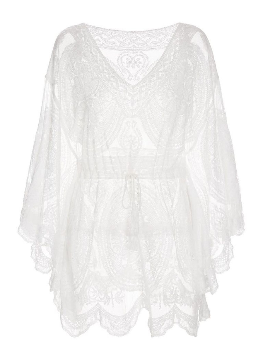 Clothing Retro Stage | White 1960S Lace Hollow Hedging Cover-Up