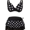 Clothing Retro Stage | 1960S Polka Dot Bikini Set With Skirt Black