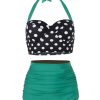 Clothing Retro Stage | 1950S Polka Dot Halter Pleated Bikini