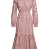 Clothing Retro Stage | 1930S Long Sleeve Polka Dot Dress Pink