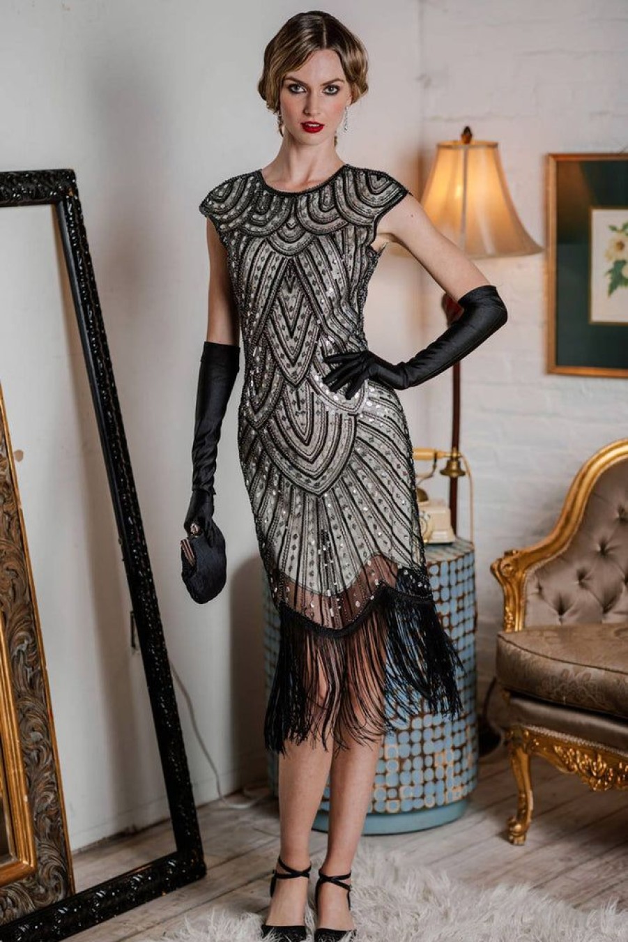 Clothing Retro Stage | 1920S Fringed Flapper Gatsby Dress Gray