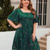 Clothing Retro Stage | [Plus Size] 1950S Hot Stamping Stars Square Neck Dress