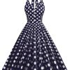 Clothing Retro Stage | 1950S Polka Dot Halter Dress Navy Blue