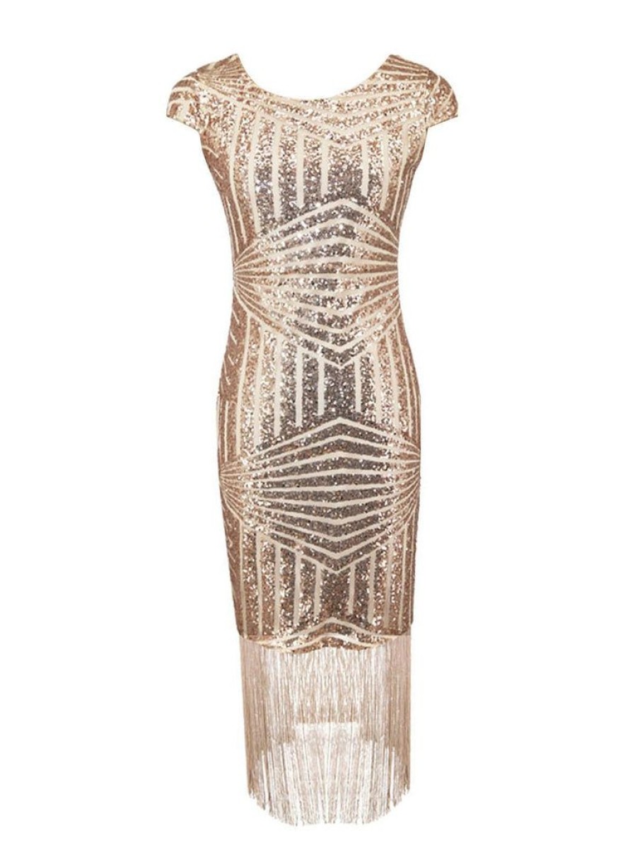 Clothing Retro Stage | 1920S Sequin Fringed Dress Pink