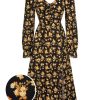 Clothing Retro Stage | Yellow 1930S Floral French Maxi Dress Black