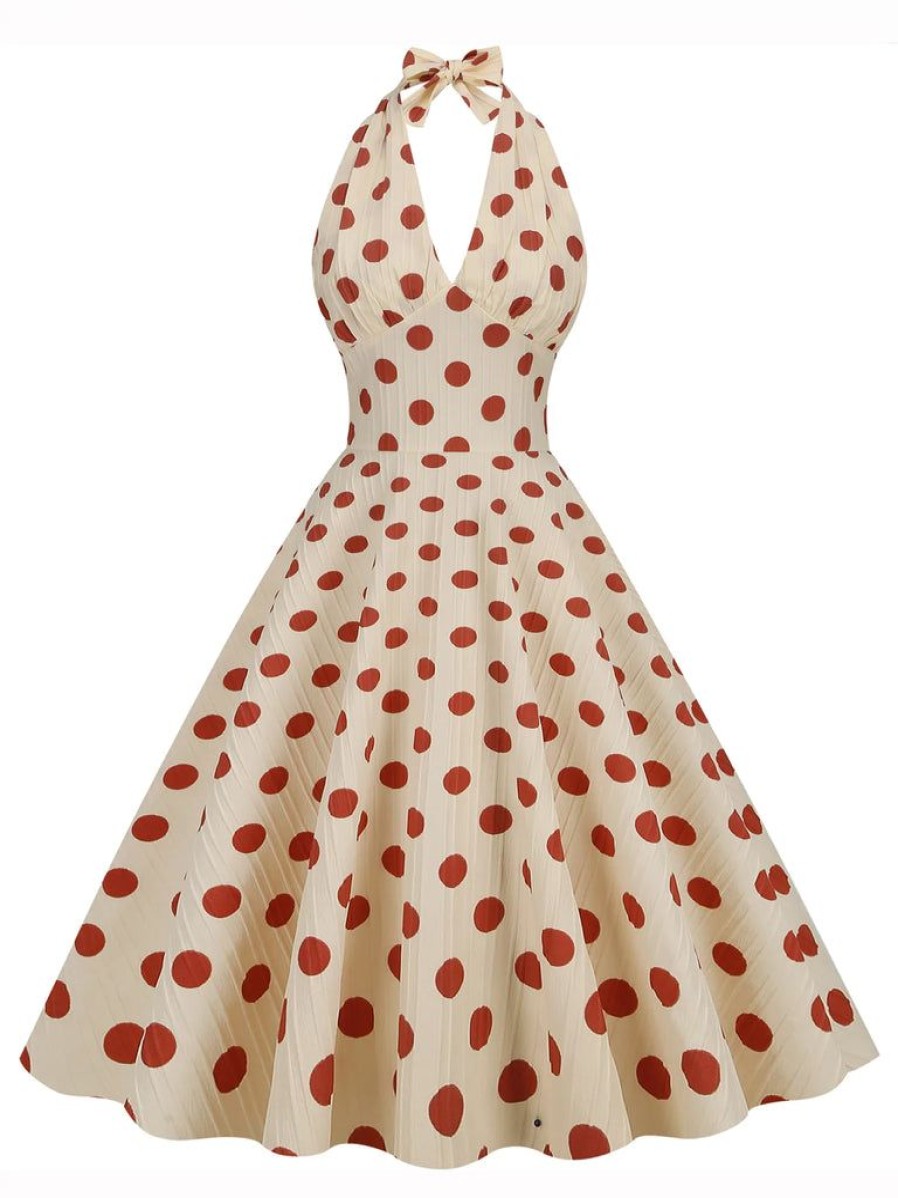 Clothing Retro Stage | 1950S Polka Dot Halter Swing Dress