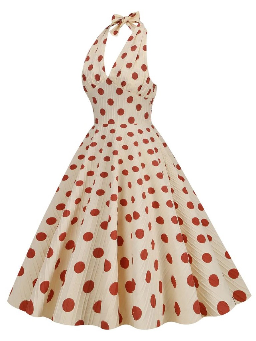 Clothing Retro Stage | 1950S Polka Dot Halter Swing Dress