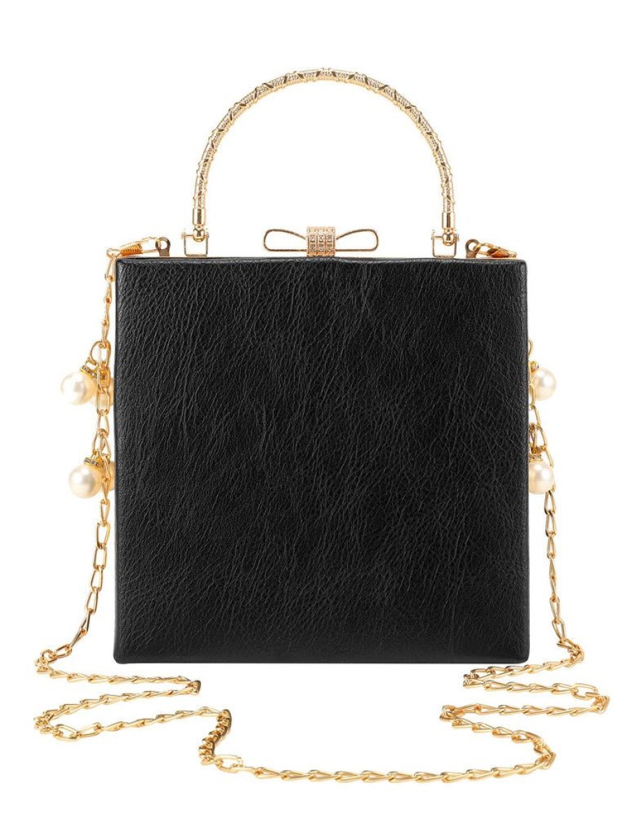 Accessories Retro Stage | Black Retro Angel Pearl Chain Ladies Square Bags