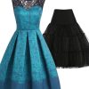 Clothing Retro Stage | 2Pcs Blue 1950S Dress & Black Petticoat