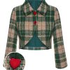 Clothing Retro Stage | 1950S Lapel Scottish Plaid Jacket Green