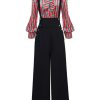 Clothing Retro Stage | 2Pcs 1950S Candy Tie-Up Blouse & Black Suspender Pants Pink & Black