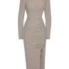 Clothing Retro Stage | 1960S Solid Knitted Irregular Wrap Dress Grey