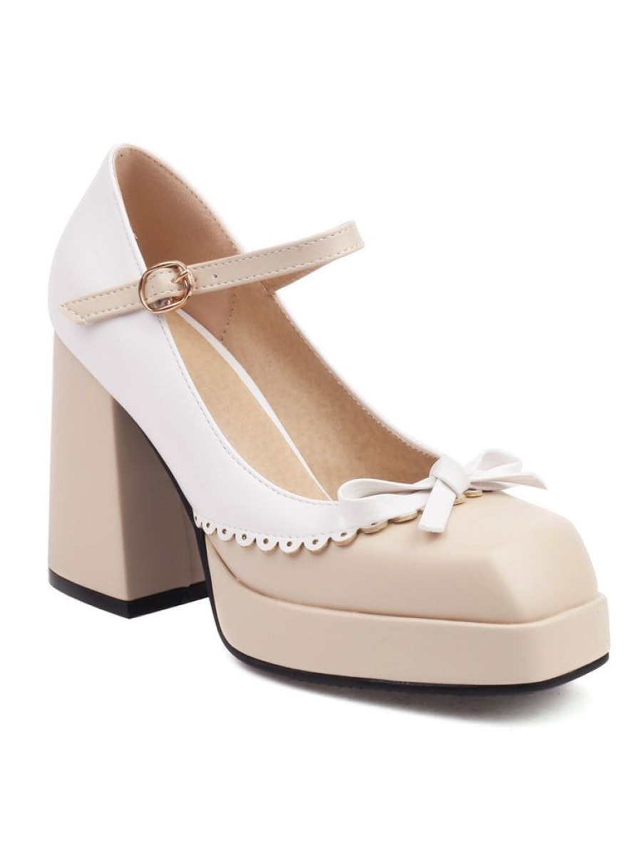 Shoes Retro Stage | Bowknot Color Matching Square Toe High Heel Shoes