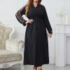 Clothing Retro Stage | [Plus Size] 1930S Embroidered Long Sleeve Dress Black