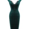 Clothing Retro Stage | 1960S Velvet Lace Patchwork Dress Green