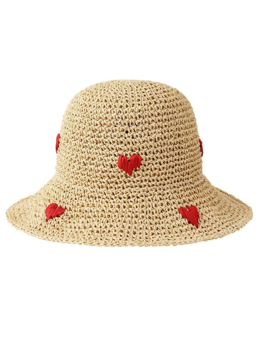 Accessories Retro Stage | Beige Retro Heart Straw Sun Hat