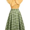 Clothing Retro Stage | 2Pcs 1950S Bow Plaid Blouse & Skirt Yellow & Green