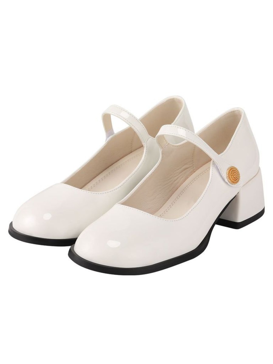 Shoes Retro Stage | Retro Strap Chunky High Heels White