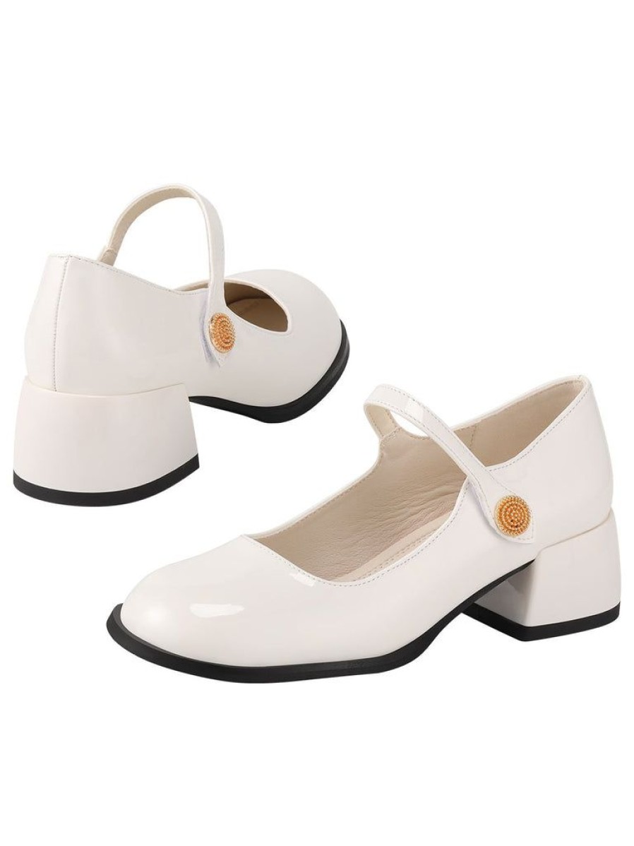 Shoes Retro Stage | Retro Strap Chunky High Heels White