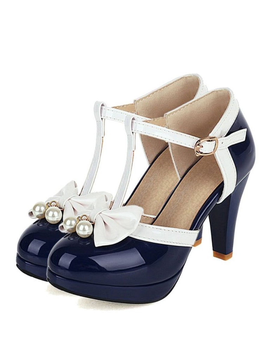 Shoes Retro Stage | Retro T-Strap Bow High Heel Shoes