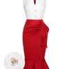 Clothing Retro Stage | 1930S Sleeveless Slit Fishtail Dress Red & White