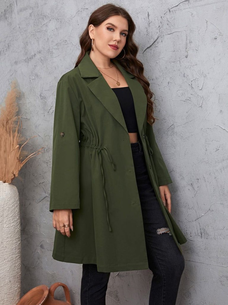 Clothing Retro Stage | [Plus Size] 1950S Solid Lapel Coat Army Green