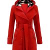 Clothing Retro Stage | 1950S Plaids Hooded Belted Coat