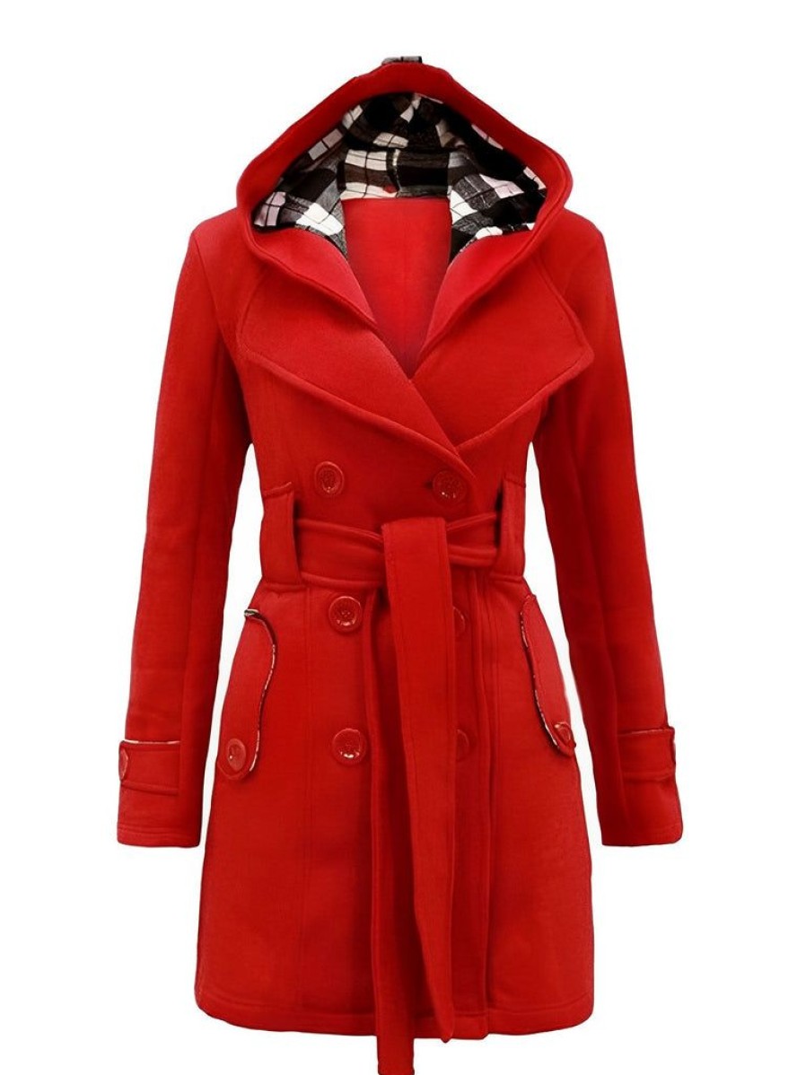 Clothing Retro Stage | 1950S Plaids Hooded Belted Coat