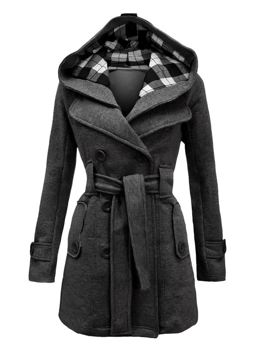 Clothing Retro Stage | 1950S Plaids Hooded Belted Coat