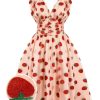 Clothing Retro Stage | 1950S Strawberry Mesh Swing Dress Pink