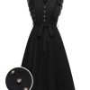 Clothing Retro Stage | 1940S Solid Flying Sleeve Pleated Dress Black