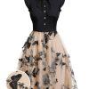 Clothing Retro Stage | 1950S Butterfly Patchwork Vintage Dress Black