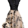 Clothing Retro Stage | [Plus Size] 1950S Butterfly Patchwork Vintage Dress Black