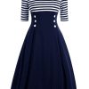 Clothing Retro Stage | Navy 1950S Off Shoulder Swing Dress Navy Blue